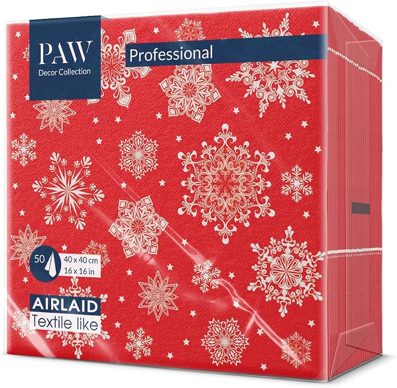 PAW Napkin – Airlaid (40 x 40 cm) Pack of 50 I Christmas, Winter, Holiday, Snow, Snowflakes, Table Decoration,