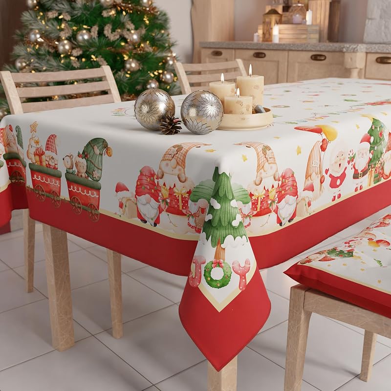 PETTI Artigiani Italiani - Christmas Stain-Resistant Rectangular Table Cover for Kitchen, GNOME Design X6 Seat