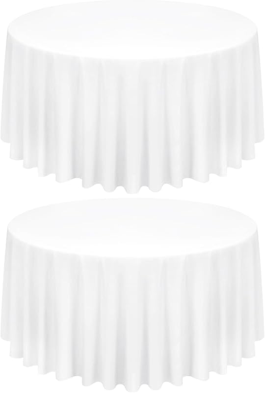 FXKS Set of 2 Round White Tablecloth 300 cm, Polyester Round Table Cloth, Stain and Wrinkle Resistant Table Co