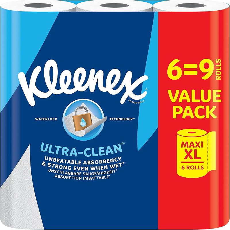Kleenex Ultra Clean Kitchen Roll, 6 Maxi XL Kitchen Rolls (=9 Rolls), Unmatched Absorption and Strength - Kitc