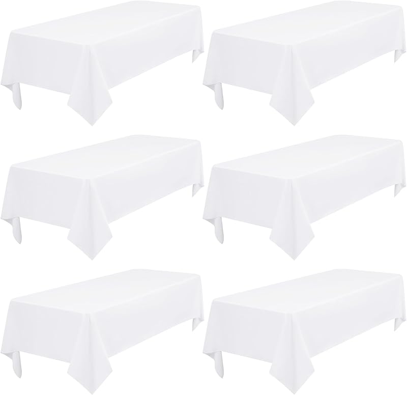 FXKS Set of 6 Rectangular Polyester Tablecloths, 153 x 260 cm, White 6 Feet Quality Tablecloth, Stain and Wrin