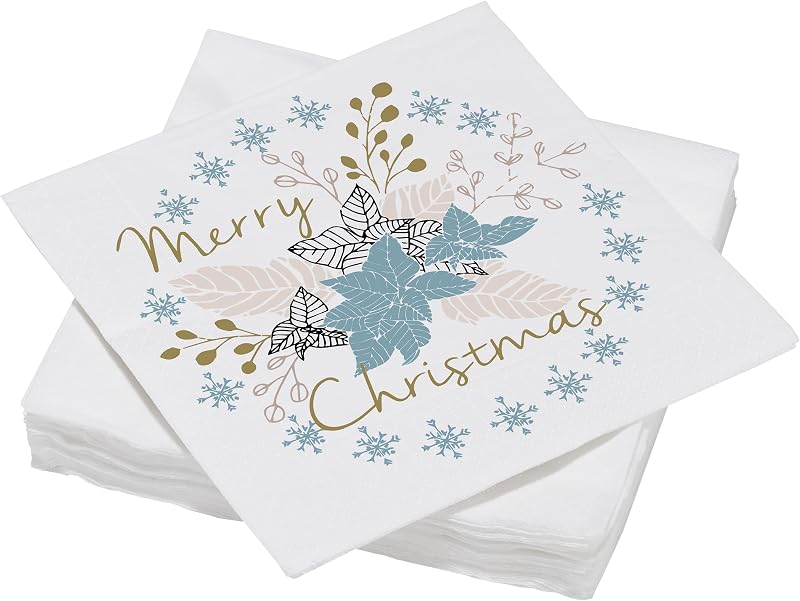 20 Cotton Wadding Napkins 33 x 33 cm 3-Ply Merry Christmas