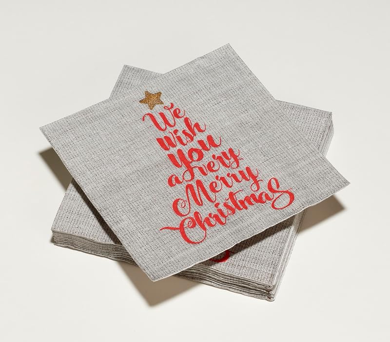 20 Cotton Wadding Napkins 33 x 33 cm 3-Ply Tree Text