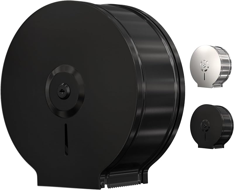 Jumbo Toilet Paper Dispenser (Black), Industrial Toilet Paper Holder Wall Mounted Commercial Grade, Lockable B