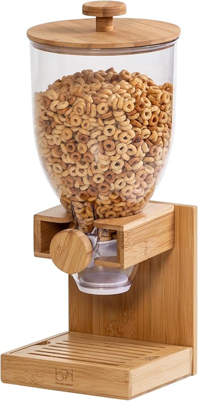 Honey-Can-Do Bamboo Cereal Dispenser with Airtight Lid - Counter Top Dry Food Dispenser for Kitchen Organizati
