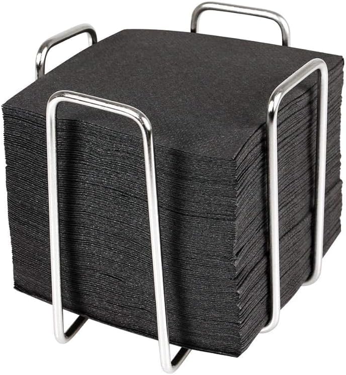 Hostelnovo - Stainless steel napkin holder with 50 black cocktail napkins 10 x 10 cm