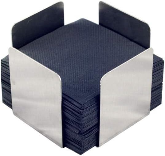 Hostelnovo - Stainless steel napkin holder ideal for cocktail napkins - 11 x 11 x 7 cm - Includes 50 black mic