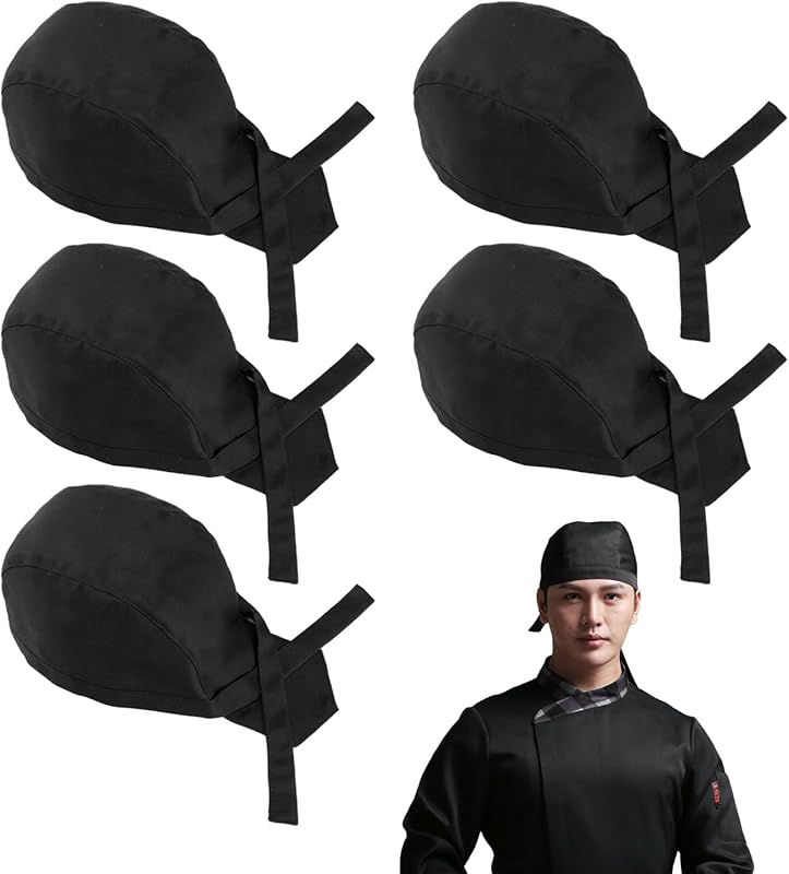 5 Pack Adjustable Kitchen Hats Long Serving Bandana Hat Top Chef Hat