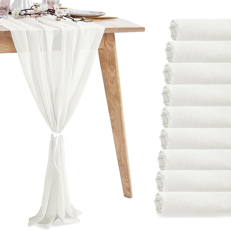 10 Pack 10 White Chiffon Table Runners 3M Table Runner for Weddings, Birthday Parties, Table Decorations (120 