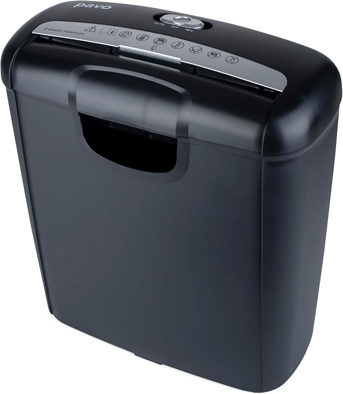 Pavo - Premium Document Shredder up to 6 Sheets, Strip Cut, Credit Card Shredder with Waste Paper Bin, 10 L, B