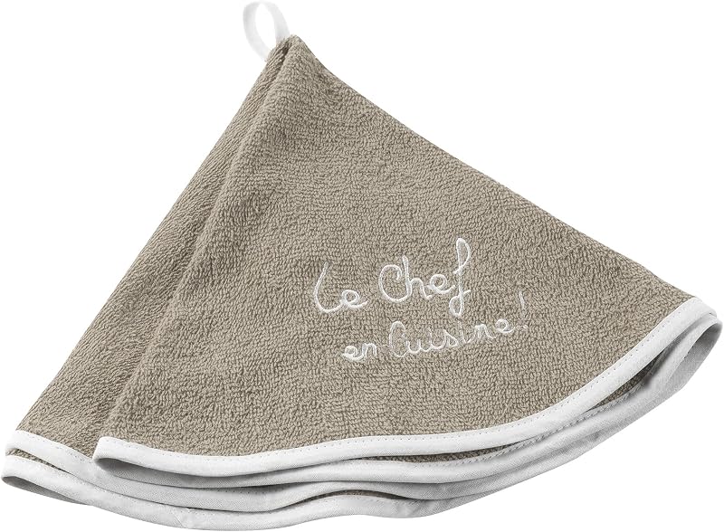 Douceur d'Intérieur, Cuistot Round Hand Towel (Diameter 60 cm) Linen, Embroidered Sponge