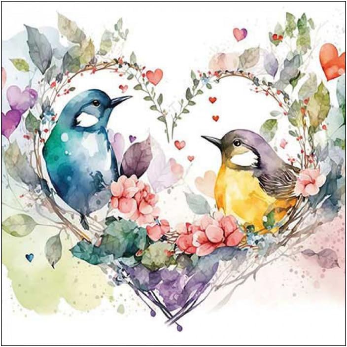 Ambiente "Loving Birds" Paper Napkins, Vintage Table Decoration with Pattern, for Party or Decoupage, 33 x 33 