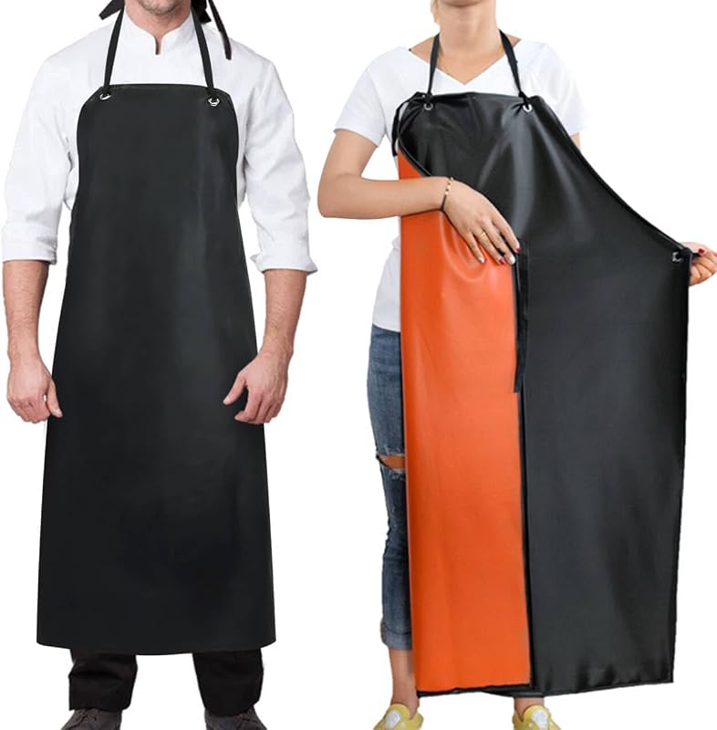 Lanfly 46 Inch Waterproof Chef Aprons Black Chemical Resistant with Adjustable Straps Professional Chef Apron