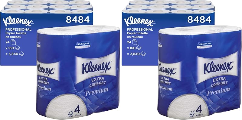 Kleenex Toilet Paper, 4 Thicks, White, Soft and Strong, FSC Certified, Small Rolls, 24 Rolls x 160 Sheets (384