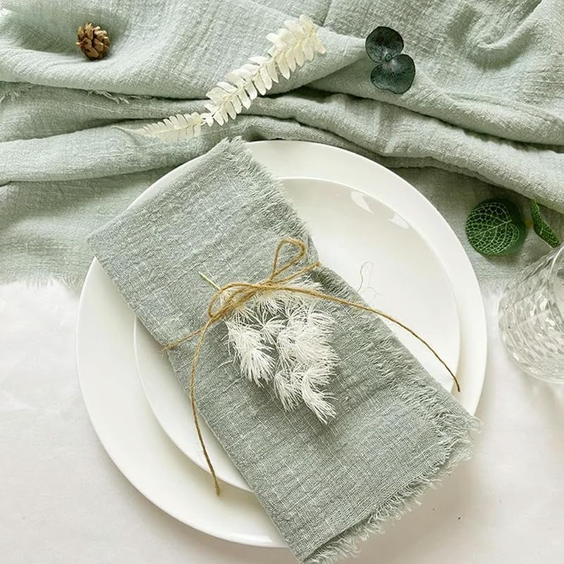 32x32cm 50pcs sage green retro gauze cotton towel tea towel wedding party table christmas decor burrs napkins