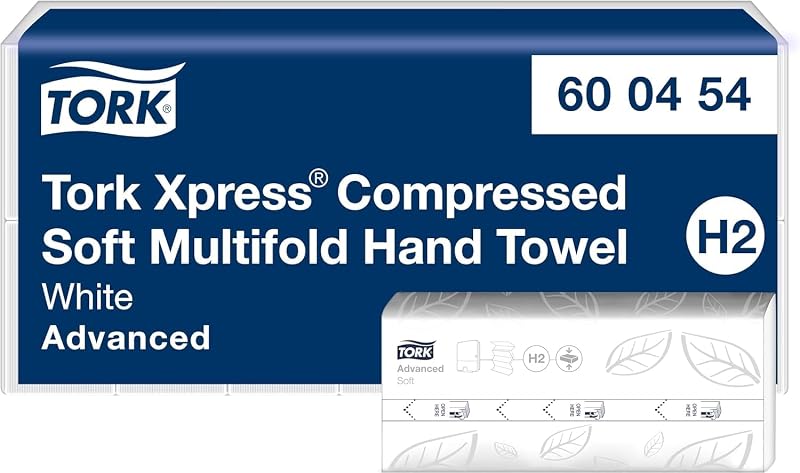 Tork Xpress Compressed, Multifold Hand Towels, H2, 600454, 6 x 200 Sheets | Advanced, 2-ply, M-fold, Large, Wh