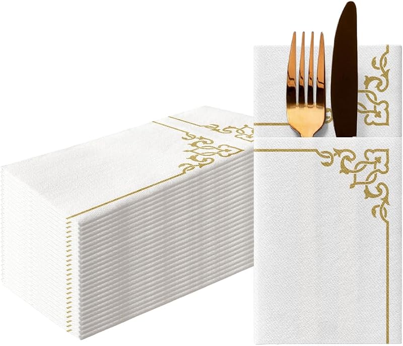PAW Airlaid Paper Napkin (1/8 Pocket) I 25 Pieces Ideal for Wedding, Christening, Communion, Birthday, Table D