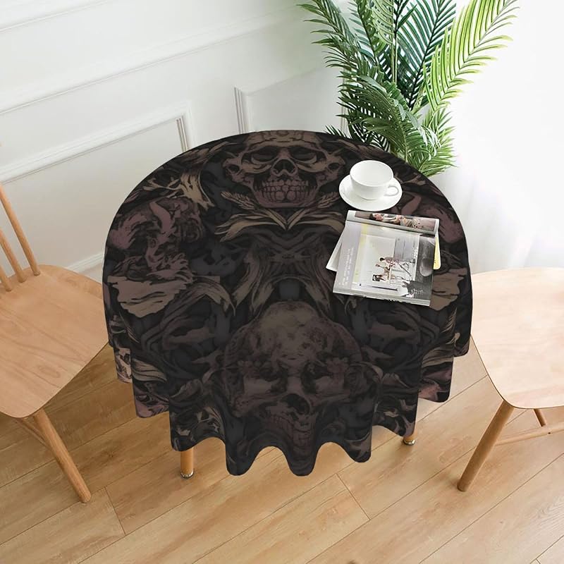 Nappe ronde décorative en papier peint gothique pour murs, motif tête de mort, damassé, nappe de salle à mange