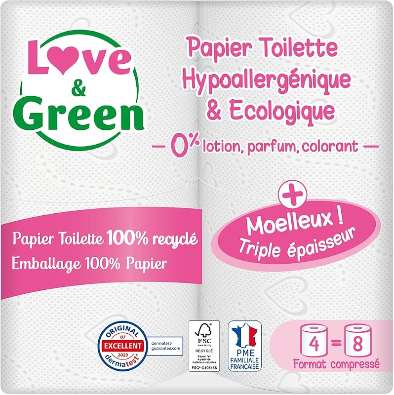 Love & Green - 3-ply toilet paper - triple ply - hypoallergenic (Dermatest certified) and ecological (FSC cert