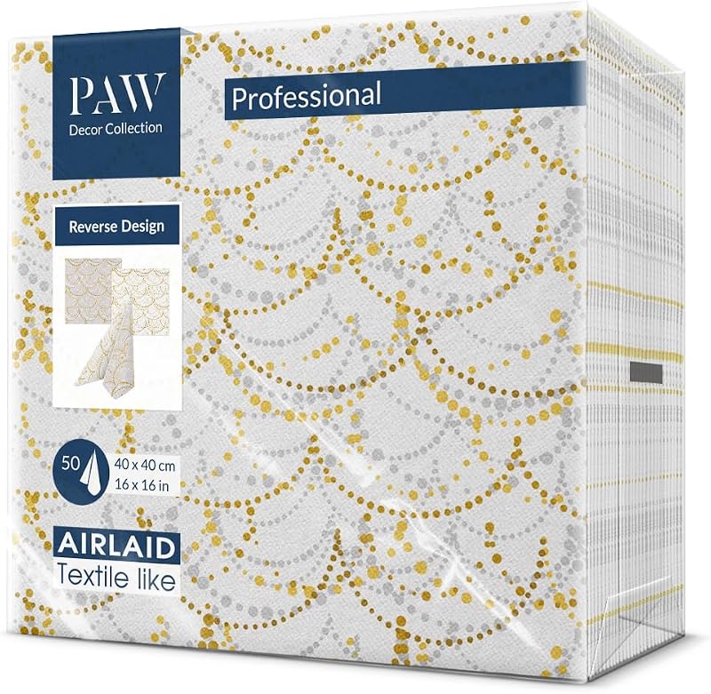 PAW Airlaid Paper Napkin (40 x 40 cm) I 50 Pieces Ideal for Wedding, Christening, Communion, Birthday, Table D
