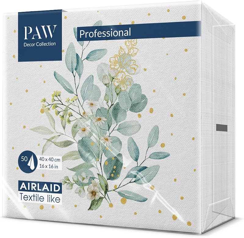 PAW Airlaid Paper Napkin (40 x 40 cm) I 50 Pieces Ideal for Wedding, Christening, Communion, Birthday, Table D