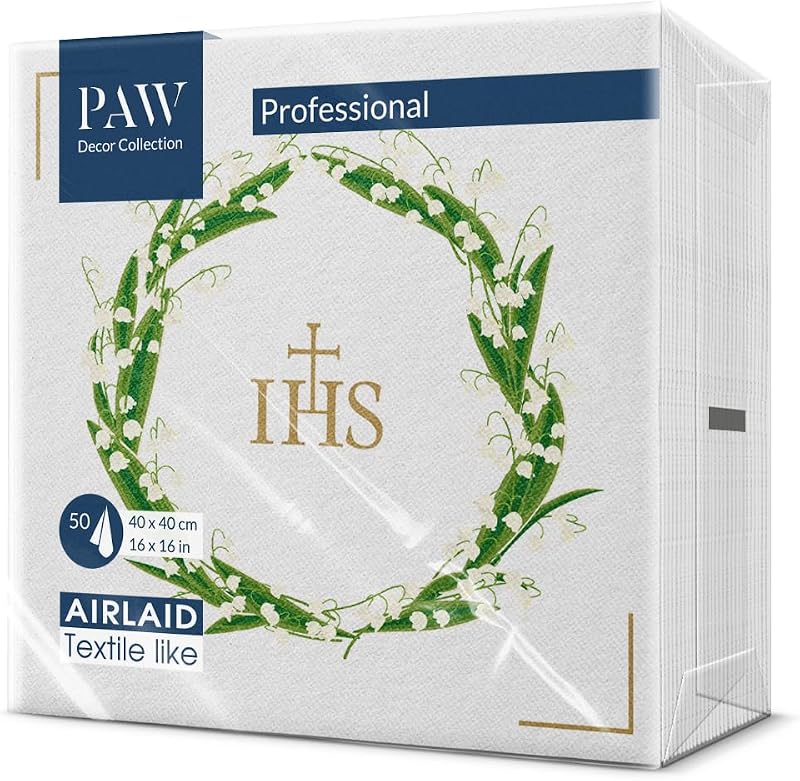 PAW Airlaid Paper Napkin (40 x 40 cm) I 50 Pieces I Perfect for Communion, Confirmation, Baptism, Table Decora