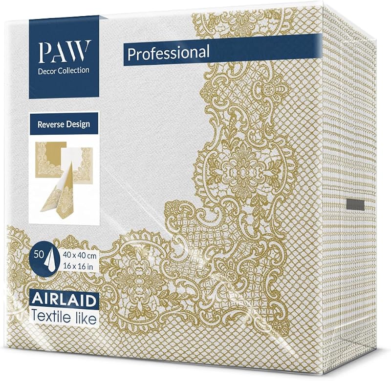 PAW Airlaid Paper Napkin (40 x 40 cm) I 50 Pieces Ideal for Wedding, Christening, Communion, Birthday, Table D