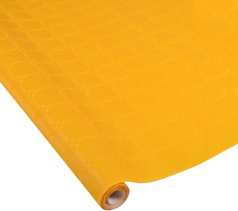 Homéa, Vitamin Damask Paper Tablecloth 1.18 x 5 m Mustard Yellow