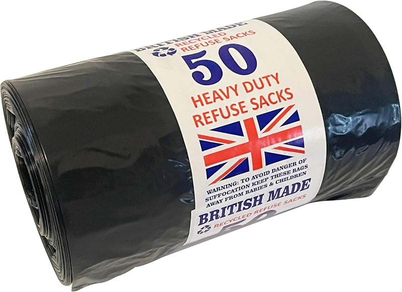 50 Pack Black Trash Bags - 50L Capacity - Leak Resistant Trash Bags - Trash Bags for Kitchen, Office, DIY, Gar