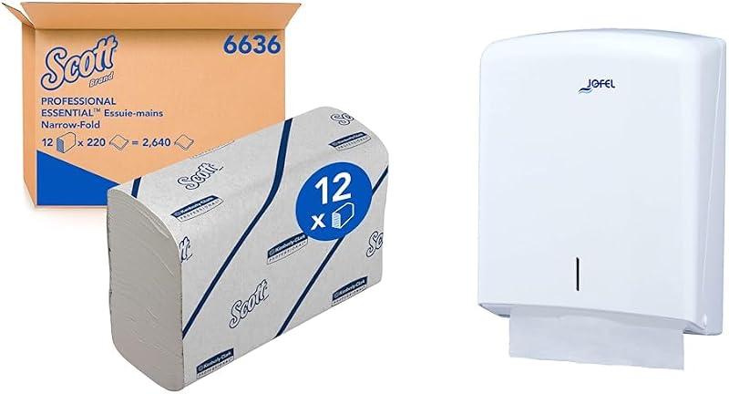 Scott Essential Hand Towels 6636 V-Ply Paper Hand Towels 12 Clips x 220 White Paper Napkins (2640 Total) & Jof