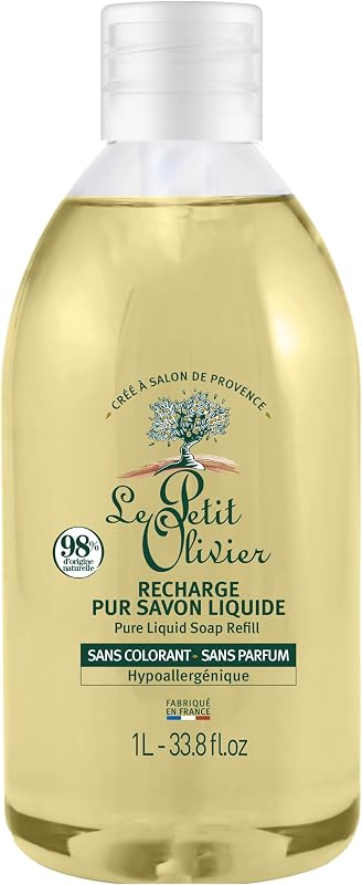 LE PETIT OLIVIER - Pure Liquid Soap Refill - Hypoallergenic - Fragrance Free & Dye Free - Gently cleanses the
