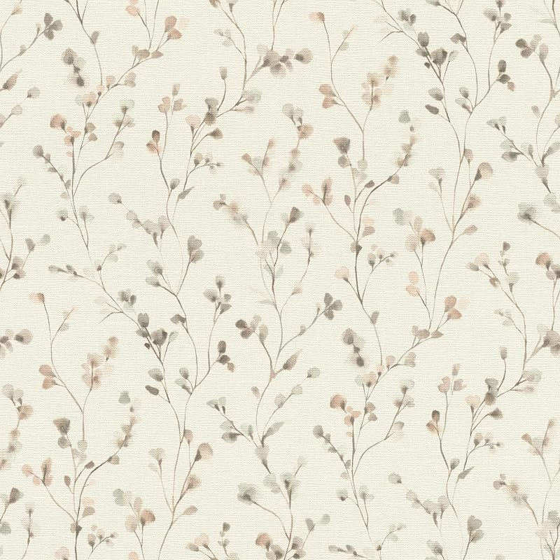 Rasch Wallpaper 486131 - Non-Woven Wallpaper with Small Flowers Beige and Taupe Watercolor Look from Country C