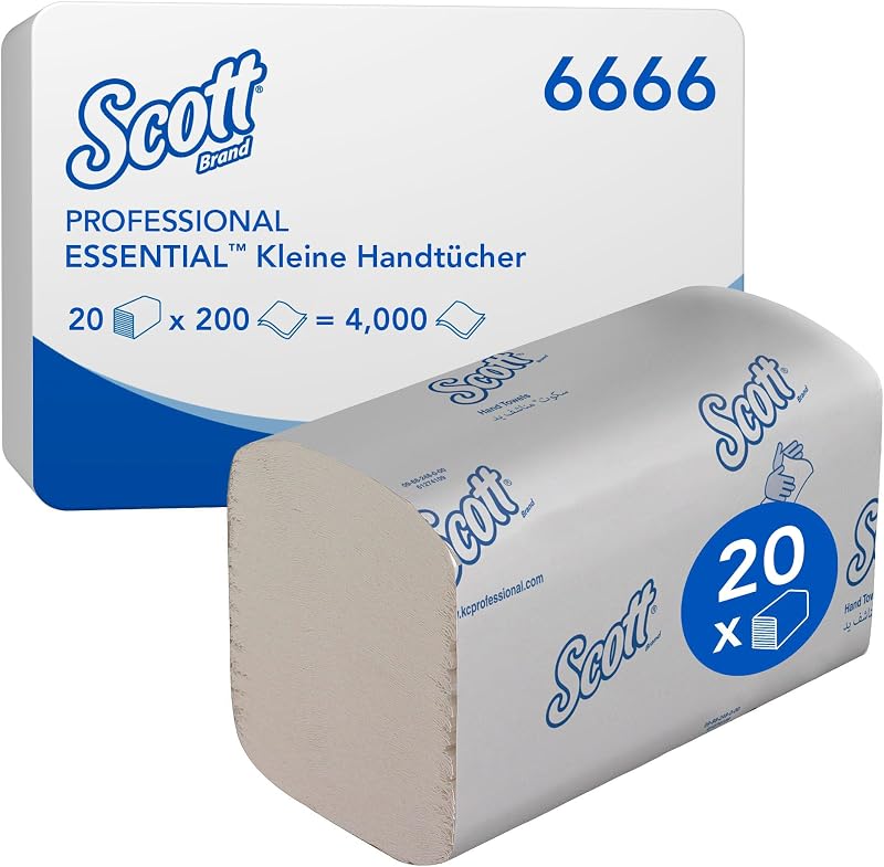 Scott Essential 6666 Hand Towels - V-Folded - 2 Ply - White & Embossed - 20 Packs x 200 Sheets (4000 Hand Towe