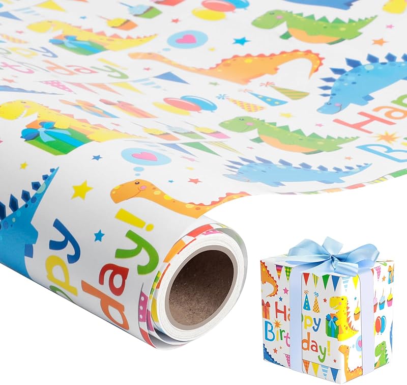 Romon Birthday Gift Wrapping Paper, 43 cm x 300 cm, Colourful Print for Birthday, Christmas for Gift Wrapping,