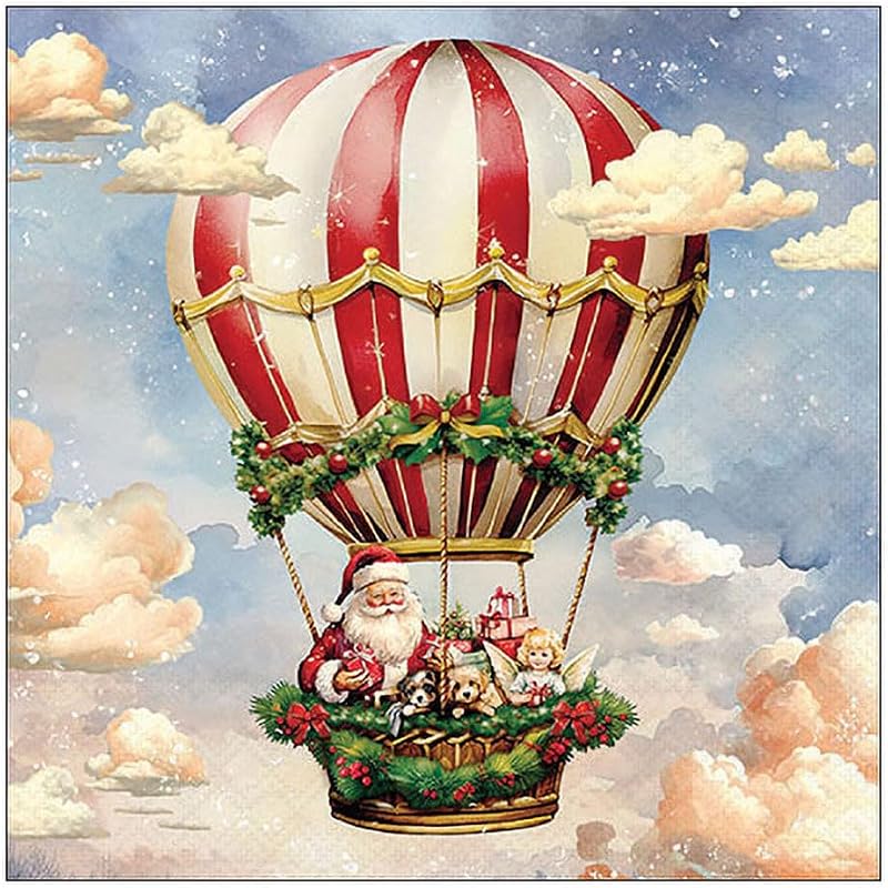 Pack of 20 Paper Napkins 33 x 33 cm with Santa in Balloon Design Also Suitable for Decoupage and Napkin Techni