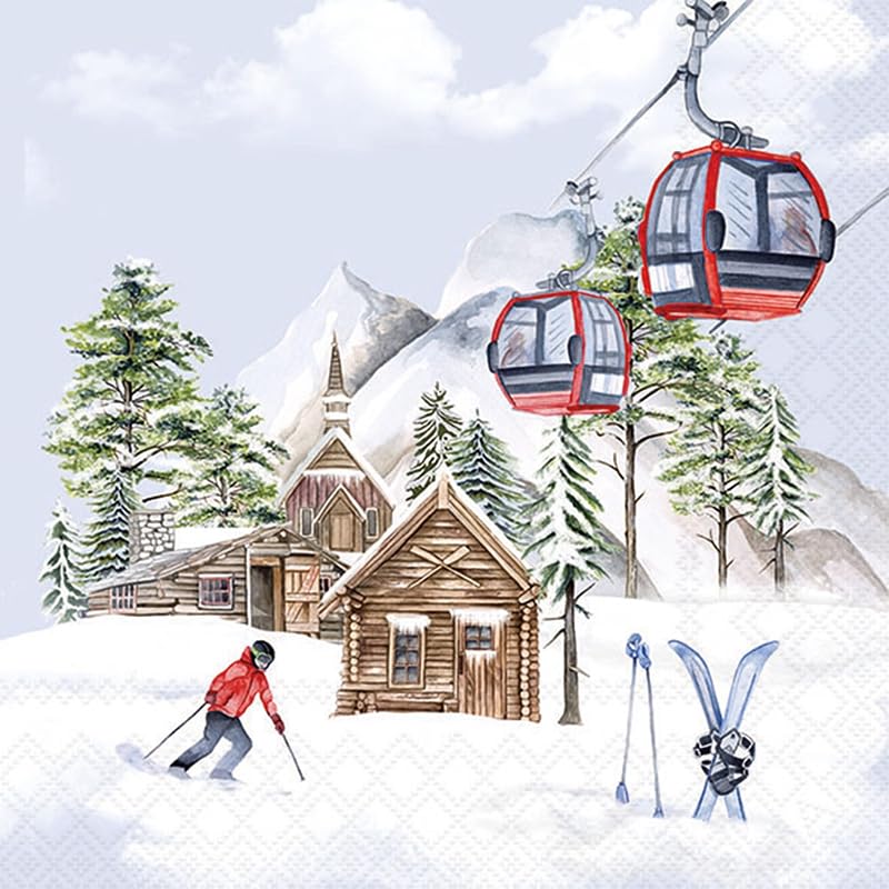 Pack of 20 Paper Napkins 33 x 33 cm with Ski Lodge Design