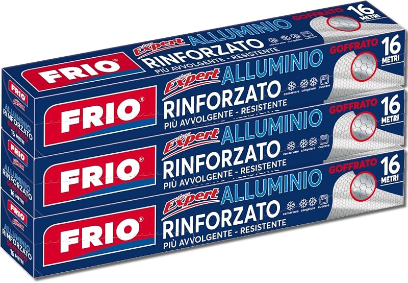 FRIO - Pack of 3 Rolls of Embossed Food Grade Aluminium Foil 16 m, Total 48 m | Reinforced Aluminium Foil for 