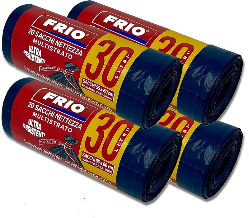 FRIO - Pack of 80 Black Bin Liners 30L, 55 x 60 cm | Heavy Duty Bin Liners with Ties | for Kitchen, Bathroom, 