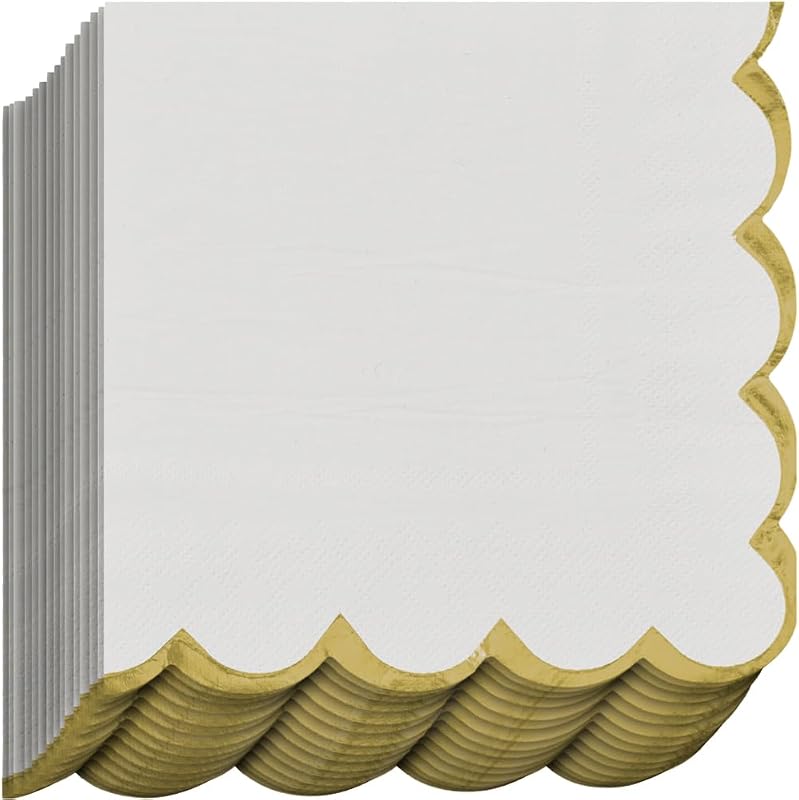 Lot de 16 serviettes en papier blanches à bords festonnés double épaisseur avec tampon à chaud (12,7 x 12,7 cm