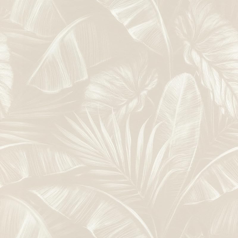 Home Style 286595 Wallpaper Beige with Large Palm Leaves in White 10.05 m x 0.53 m Jungle Design