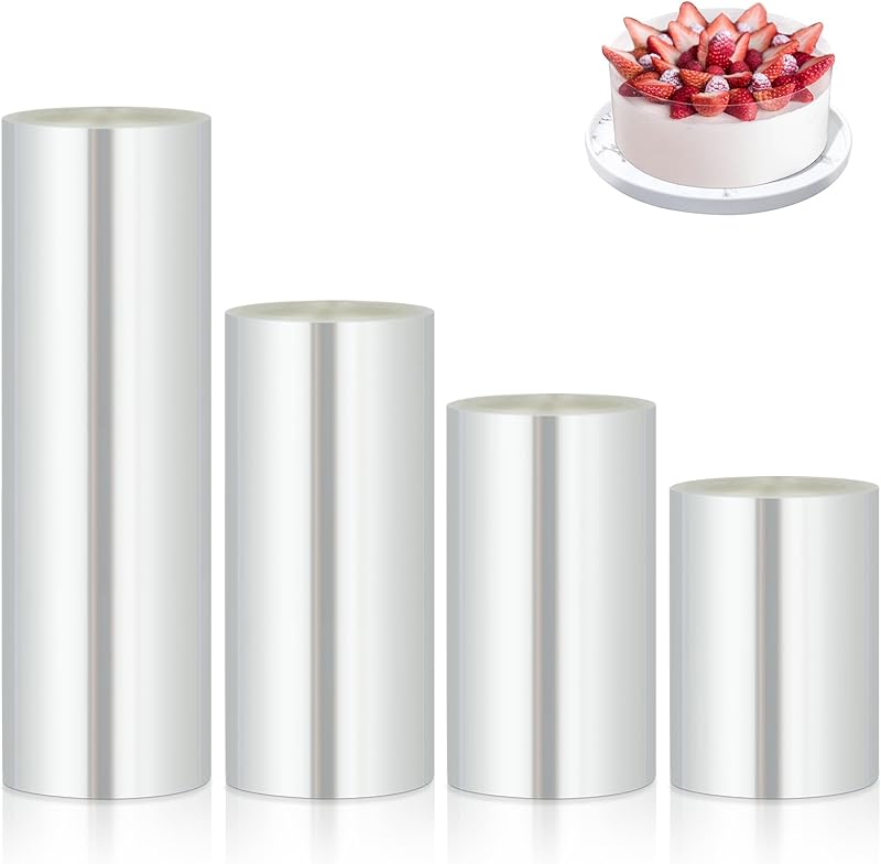 AiQInu Rodoide Transparent Pastry 4 Rolls, Rhodoid Pastry 6 cm/8 cm/10 cm/15 cm x 10 m, Rhodoid Sheet, Reusabl