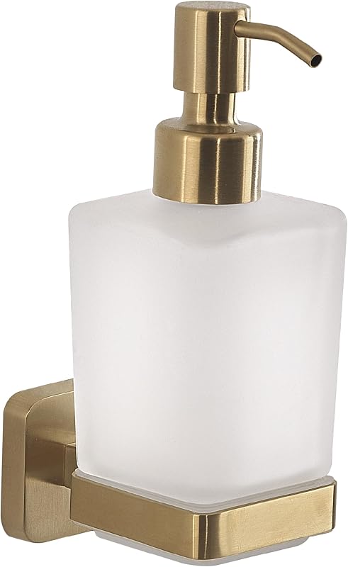 Gedy Tonga Wall Mounted Soap Dispenser Stainless Steel and Glass Matt Gold 220 ml Capacity 6.3 x 11.6 x 17.2 c