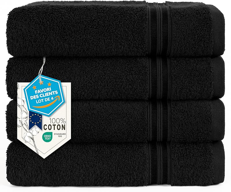 Hammetex Set of 4 Towels 50 x 100 cm, 100% Cotton, 500 GSM, Soft, Absorbent, Quick Dry, Ideal for Gym, Bath, S