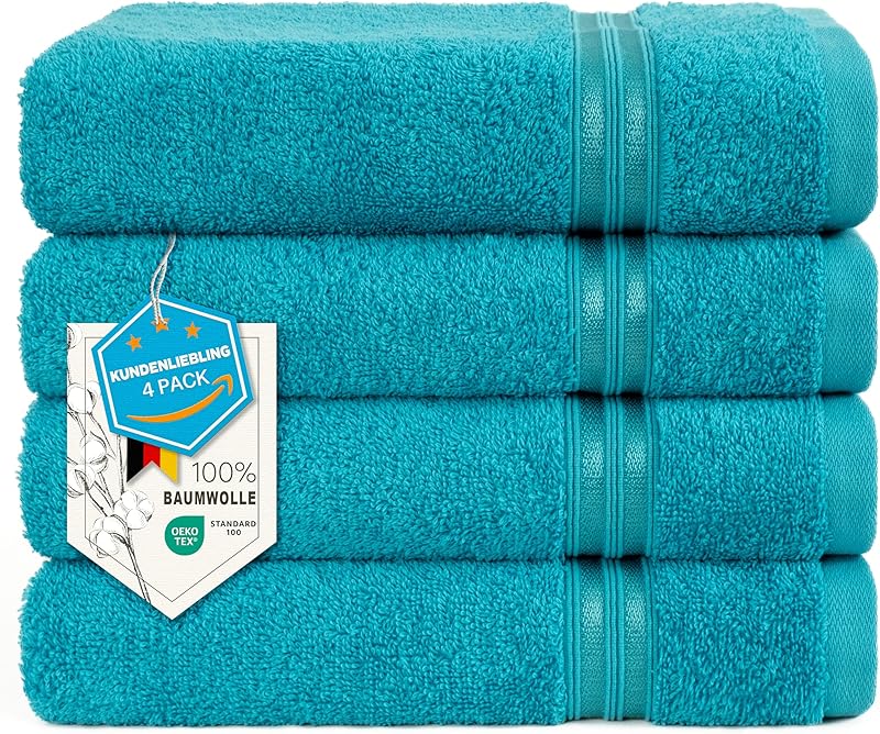 Hammetex Set of 4 Towels 50 x 100 cm, 100% Cotton, 500 GSM, Soft, Absorbent, Quick Dry, Ideal for Gym, Bath, S
