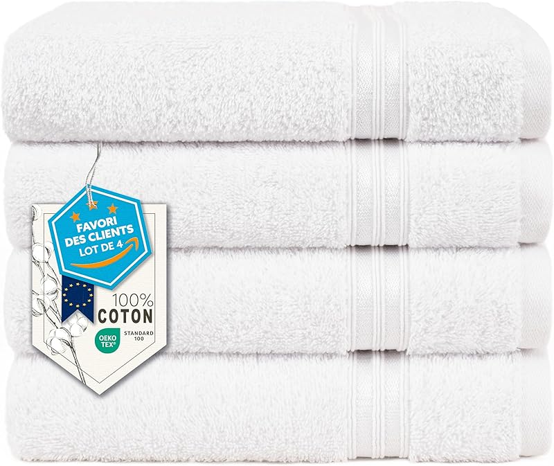 Hammetex Set of 4 Towels 50 x 100 cm, 100% Cotton, 500 GSM, Soft, Absorbent, Quick Dry, Ideal for Gym, Bath, S