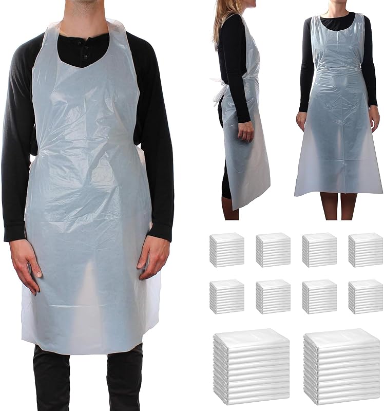500 x Disposable Waterproof HDPE Safetyware Aprons White One Size White One Size White One Size