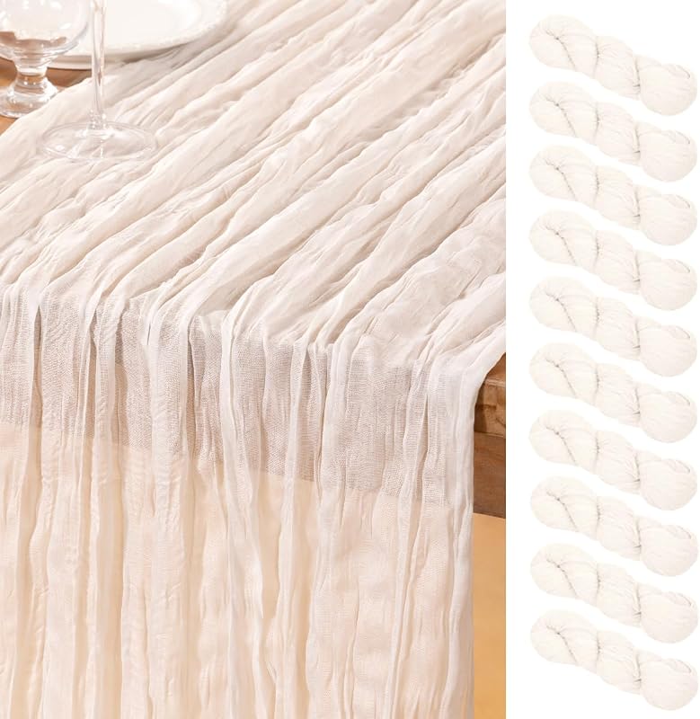 DeZerlor 10 Pack White Chiffon Table Runners 120 Inch White Chiffon Table Runners for Spring and Easter Table 