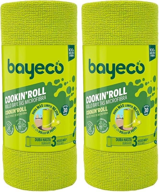 Bayeco Cookin'Roll of Microfibre Cloths 30 Units – Semi-Disposable – Tear and USA – 30 x 22 cm (Pack of 2)
