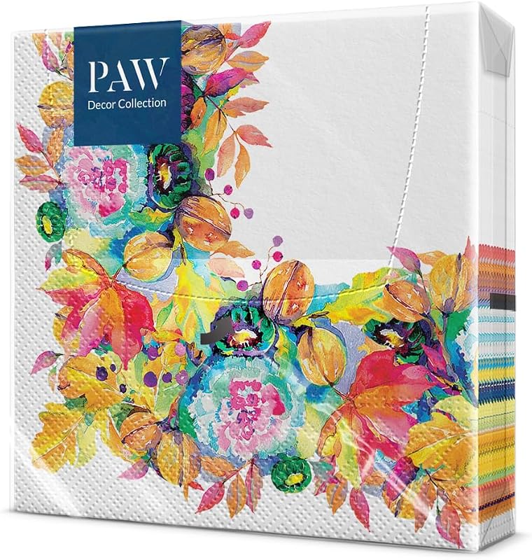 PAW - Paper Napkins (33 x 33 cm) | Pack of 20 | 3 Ply Paper | Disposable Napkins - Autumn, Leaves, Bouquet I M