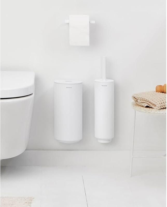 Brabantia - Mindset - 3 Piece Toilet Accessories - Toilet Brush and Holder, Toilet Paper Roll Holder and Toile